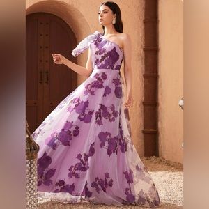 One shoulder knot side floral maxi dress